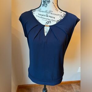 New York & Company Black Chiffon Sleeveless Pleated Keyhole Front Blouse